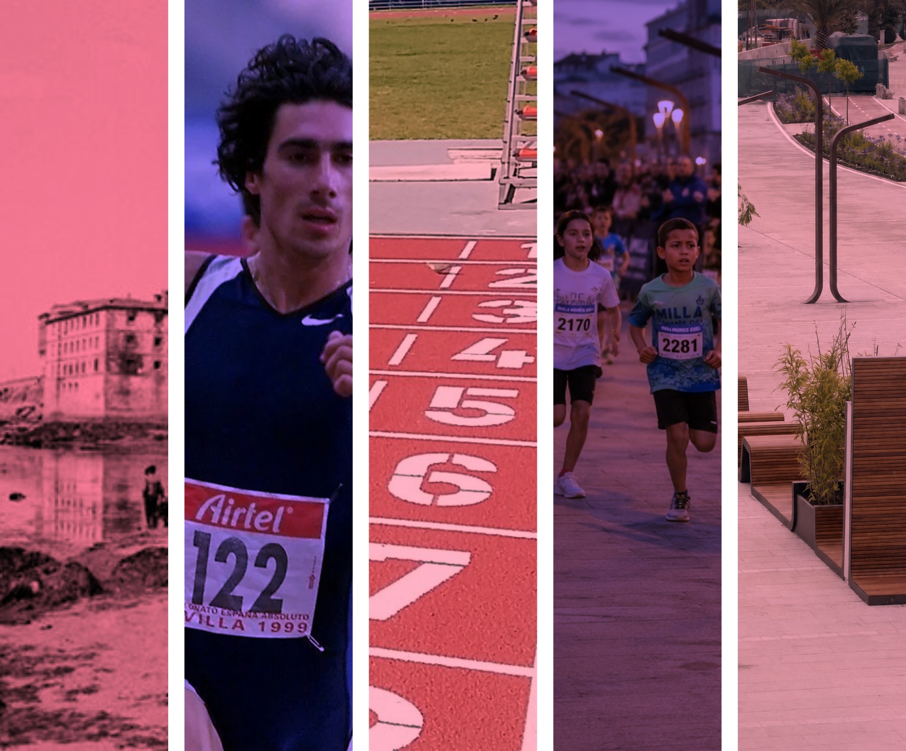 Collage de la Milla Andrés Díaz, el atletismo y el entorno de O Parrote